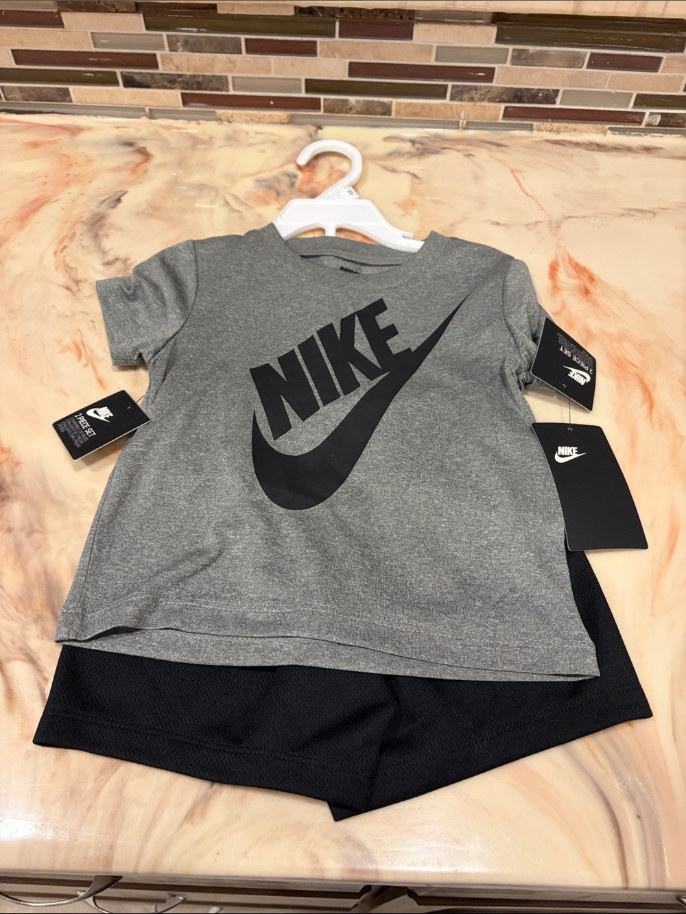 Nike Gray Short Sleeve Tee with Black Logo - Kids